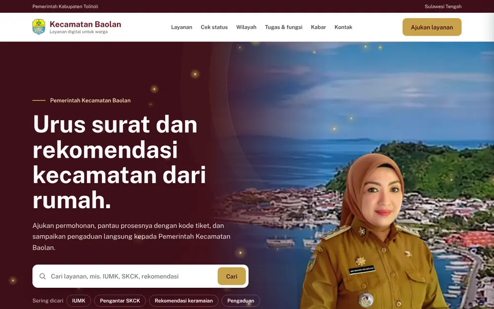 Tampilan beranda Kecamatan Baolan