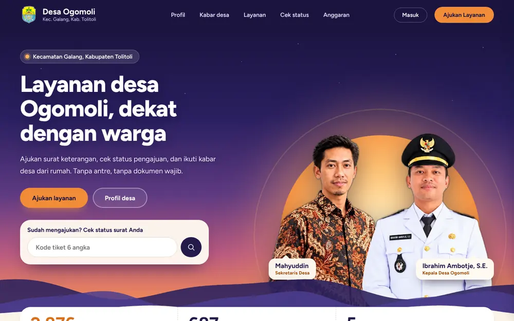Tampilan beranda Desa Ogomoli