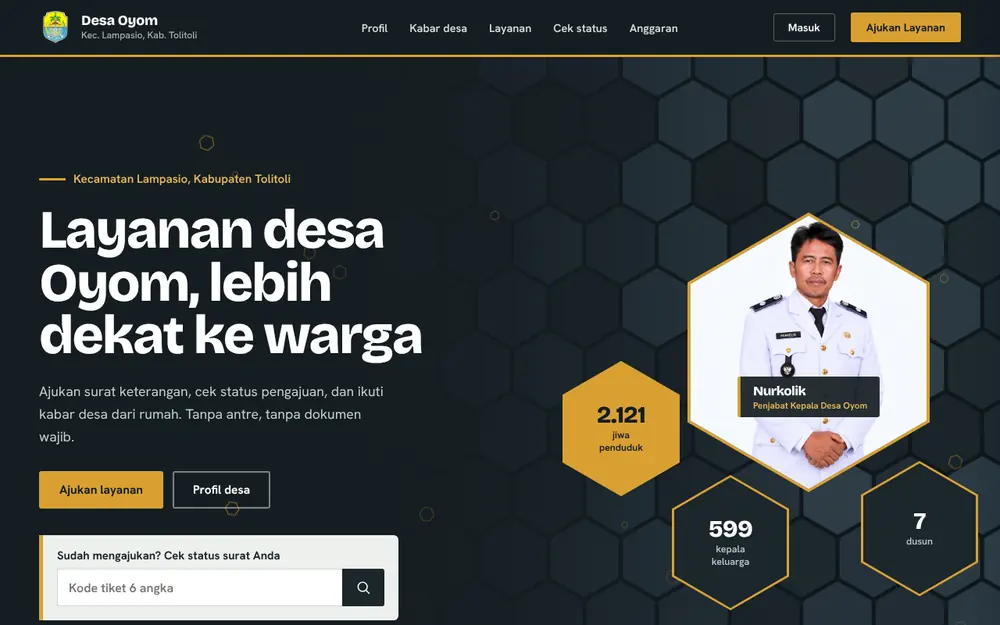 Tampilan beranda Desa Oyom
